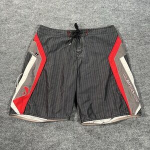 Vintage Quiksilver Board Shorts Mens 38 Gray Pinstriped Y2K Surf‎ Swim Skater